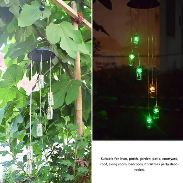 Vinddekoration^Solar Power LED Farverig Vindklokke Lampe Ønskeflaske Vindklokke Dekoration til Have