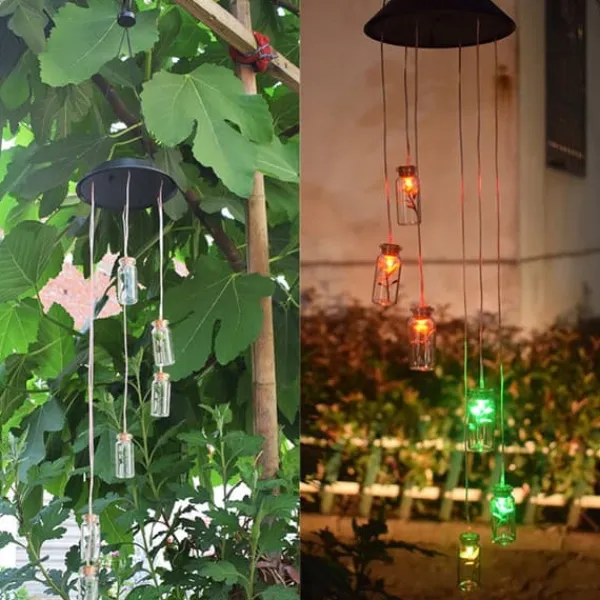 Vinddekoration^Solar Power LED Farverig Vindklokke Lampe Ønskeflaske Vindklokke Dekoration til Have