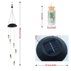 Vinddekoration^Solar Power LED Farverig Vindklokke Lampe Ønskeflaske Vindklokke Dekoration til Have