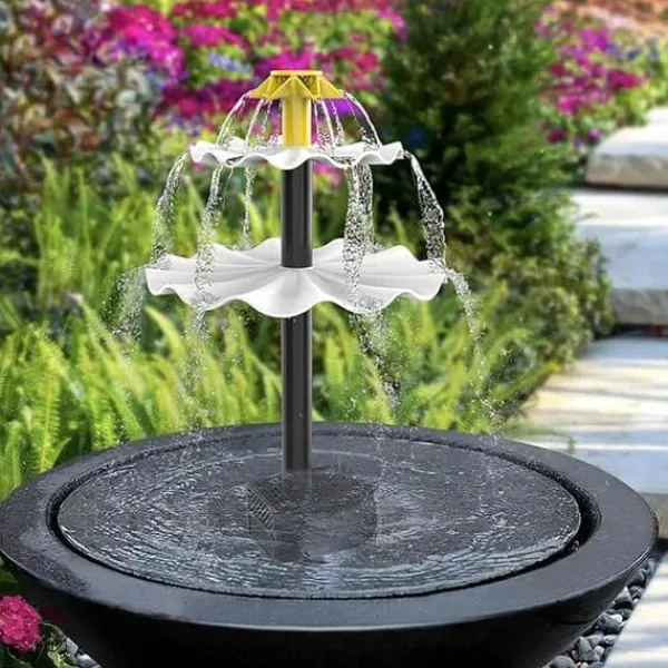 Best Solar springvand til haven – Fuglebad springvand med 3-lags vandfald, 4 dyser og DIY vandfunktion Springvand & Damme
