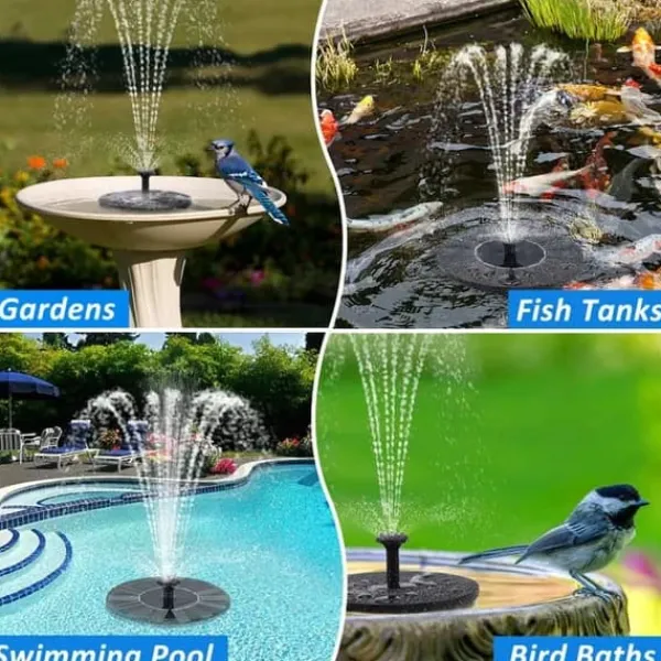 Springvand & Damme^Solar springvandspumpe 13 cm, flydende vandpumpe 210 l/t, vandtæt til fuglebad og pool