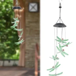Best Solar Wind Chimes Ljuskänslig design Vattentät Automatisk drift Grön trollslända Form Färgskiftande ljus Vinddekoration