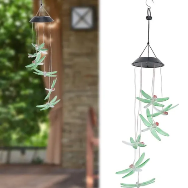 Best Solar Wind Chimes Ljuskänslig design Vattentät Automatisk drift Grön trollslända Form Färgskiftande ljus Vinddekoration