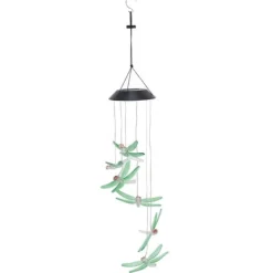 Best Solar Wind Chimes Ljuskänslig design Vattentät Automatisk drift Grön trollslända Form Färgskiftande ljus Vinddekoration