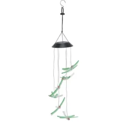 Best Solar Wind Chimes Ljuskänslig design Vattentät Automatisk drift Grön trollslända Form Färgskiftande ljus Vinddekoration