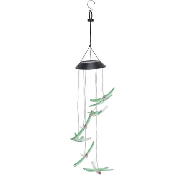 Best Solar Wind Chimes Ljuskänslig design Vattentät Automatisk drift Grön trollslända Form Färgskiftande ljus Vinddekoration