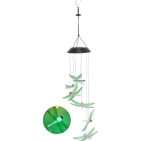 Best Solar Wind Chimes Ljuskänslig design Vattentät Automatisk drift Grön trollslända Form Färgskiftande ljus Vinddekoration