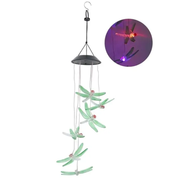 Best Solar Wind Chimes Ljuskänslig design Vattentät Automatisk drift Grön trollslända Form Färgskiftande ljus Vinddekoration