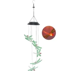 Best Solar Wind Chimes Ljuskänslig design Vattentät Automatisk drift Grön trollslända Form Färgskiftande ljus Vinddekoration