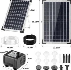Hot Solcelle fontænepumpe - Nedsænkelig havedamspumpe - 12 W - 500 l/t - 1 m slange - 9 dyser Springvand & Damme