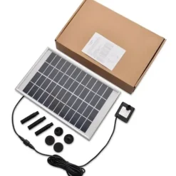 Springvand & Damme^Solcelle fontænepumpe - Vandpumpesæt - 5 W - 500 l/h - Nedsænkelig - Med Solcellepanel - Til Havedam & Iltning