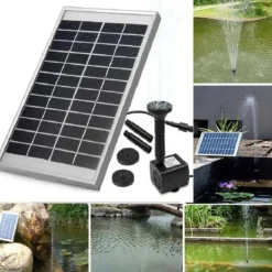 Springvand & Damme^Solcelle fontænepumpe - Vandpumpesæt - 5 W - 500 l/h - Nedsænkelig - Med Solcellepanel - Til Havedam & Iltning