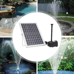 Sale Solcelle fontænepumpe til dam/pool/akvarium - Vandpumpe Sæt - 10 W - 24 V Børsteløs - Max 1000 l/t - Dyser Medfølger - Plast - Sort Springvand & Damme