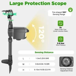 Insektmiddel & Dyreafvisende Middel^Solcelledrevet dyreskræmmer - Bevægelsesaktiveret sprinkler - Sprøjtevinkel 0–270° - IPX4 Stænktæt - ABS-materiale - Vægt 0,8 kg - Til haven