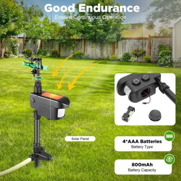 Insektmiddel & Dyreafvisende Middel^Solcelledrevet dyreskræmmer - Bevægelsesaktiveret sprinkler - Sprøjtevinkel 0–270° - IPX4 Stænktæt - ABS-materiale - Vægt 0,8 kg - Til haven