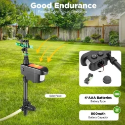 Online Solcelledrevet dyreskræmmer - Bevægelsessensor sprinkler - 0–270° sprayvinkel - 120° sensor - 5 s vandstød - 10/20/30 min vanding - 3–8 bar Vanding