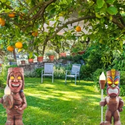 Online Soldrevet LED Tiki Light Solar Totem Figur Ornamenter LED Havelys Dekoration Håndværk til veranda Plæne Trail Havedekorationer