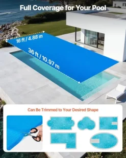 Pool- & Spatilbehør^Solfolie til pool - Rektangulær bobleoverdækning - 10,97 x 4,88 m - 0,30 mm - PE-materiale - Varmeabsorberende og -bevarende - Blå