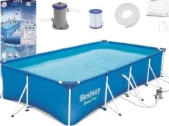 Discount Sommer sjov garanteret med denne store overjordiske pool - Komplett med pumpe, filtre og reparationssæt Pooler