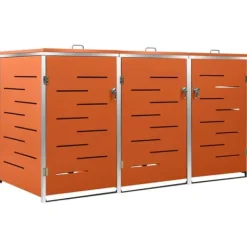 Skure, Garager & Carports^Sopkärlsskjul i rostfritt stål för tre kärl | Storlek: 207x77,5x112,5 cm