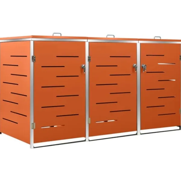 Skure, Garager & Carports^Sopkärlsskjul i rostfritt stål för tre kärl | Storlek: 207x77,5x112,5 cm