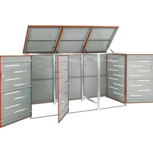 Skure, Garager & Carports^Sopkärlsskjul i rostfritt stål för tre kärl | Storlek: 207x77,5x112,5 cm