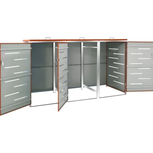 Skure, Garager & Carports^Sopkärlsskjul i rostfritt stål för tre kärl | Storlek: 207x77,5x112,5 cm