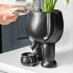 New SORT KERAMISK BLOMSTERPOTTE SJOV INDFLYTTERGAVE BLOMMESTOTTE TIL BALKONHUS Krukker & Plantebeholdere