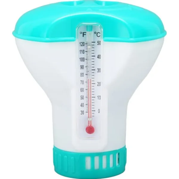 Pool- & Spatilbehør^Spa Chemical Dispenser med termometer Återanvändbar Lake Blue Swimming Pool Chlorine Tablet Floater