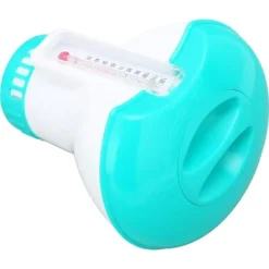Pool- & Spatilbehør^Spa Chemical Dispenser med termometer Återanvändbar Lake Blue Swimming Pool Chlorine Tablet Floater