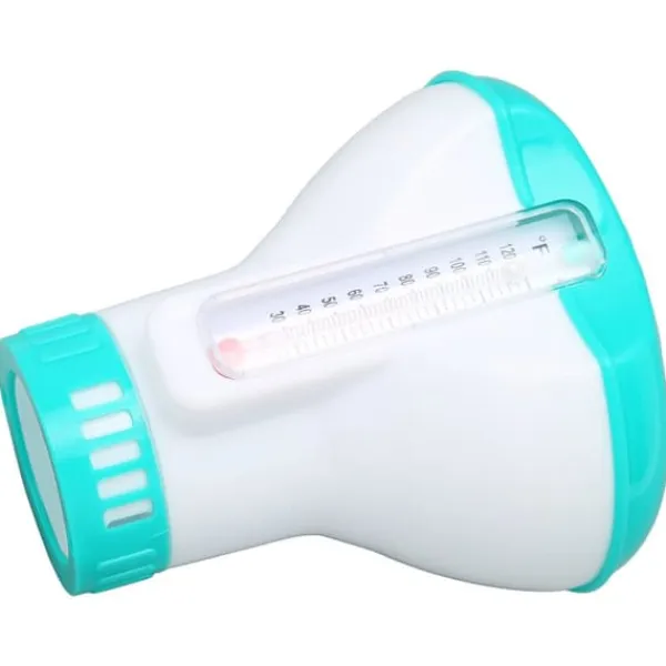 Pool- & Spatilbehør^Spa Chemical Dispenser med termometer Återanvändbar Lake Blue Swimming Pool Chlorine Tablet Floater