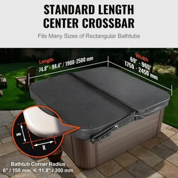 Online Spa Cover Lift, Justerbar Hydraulisk, Bredde 69" - 96,5", Monteret på Begge Sider, Ideel til Forskellige Hot Tubs Spa & Udendørsbad
