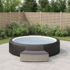 New Spabænke med hynder 2 stk. - Polyrattan grå | Farve: Grå | Størrelse: N/A Spa & Udendørsbad
