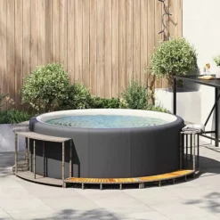 Spa & Udendørsbad^Spakant i polyrattan med opbevaring og trætrin | Farve: Grå