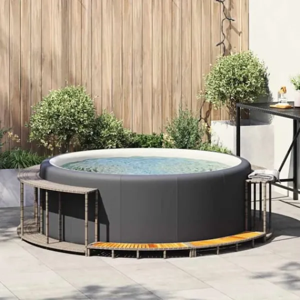 Spa & Udendørsbad^Spakant i polyrattan med opbevaring og trætrin | Farve: Grå