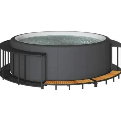 Spa & Udendørsbad^Spakant med opbevaring og trætrin - Polyrattan | Farve: Sort