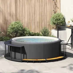 Spa & Udendørsbad^Spakant med opbevaring og trætrin - Polyrattan | Farve: Sort