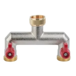 Outlet Sæt med 2 produkter. 2-vejs splitter med ventiler, hun- og hangevind 3/4", nickiel MESSING Vanding