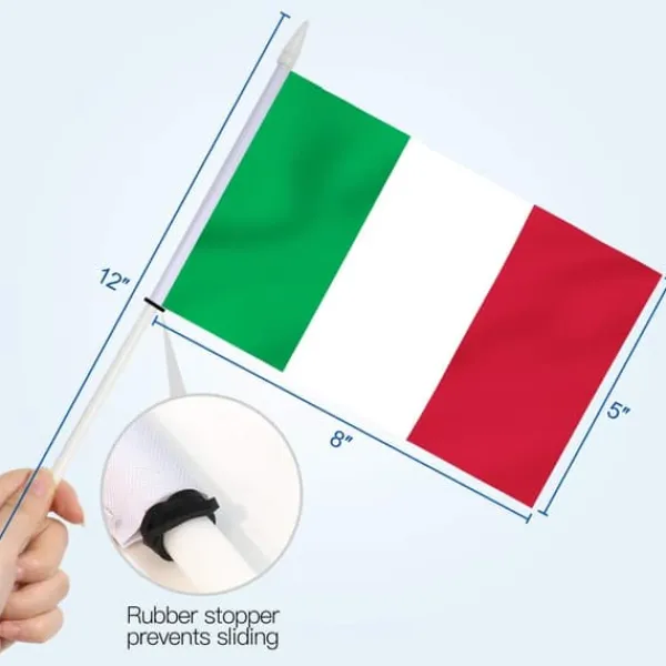 Flag & Vindposer^Sæt med italienske flag Håndflag 13 x 20 cm 12 stk. med en 30,5 cm spydspids