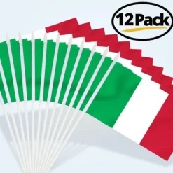 Flag & Vindposer^Sæt med italienske flag Håndflag 13 x 20 cm 12 stk. med en 30,5 cm spydspids