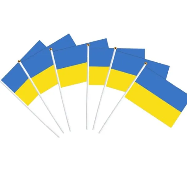 Flag & Vindposer^100st Ukraina Handhållna Flaggor 21*30cm Ukrainska nationella Mini Stick Flaggor Fest Festival Parader Fester Dekor