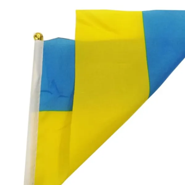 Flag & Vindposer^100st Ukraina Handhållna Flaggor 21*30cm Ukrainska nationella Mini Stick Flaggor Fest Festival Parader Fester Dekor