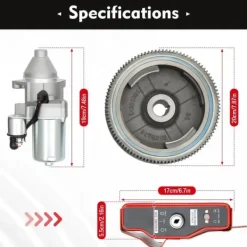 Hot Startmotor med solenoid - Elstart-kit - Til 11/13 hk småmotorer (til og med 2011) - Svinghjul Ø20 cm - Længde 19 cm - Aluminium/jern - Rød Havemaskiner