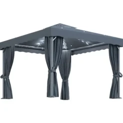 Clearance Stilfuld pavillon med gardiner og LED-lyskæder - Udendørshat med sollys | Farve: Antracitgrå | Størrelse: 3x3 m Telte & Lysthuse