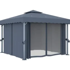 Clearance Stilfuld pavillon med gardiner og LED-lyskæder - Udendørshat med sollys | Farve: Antracitgrå | Størrelse: 3x3 m Telte & Lysthuse