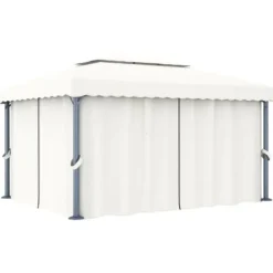 Telte & Lysthuse^Stilfuld pavillon med gardin 4x3 m - Aluminium | Farve: Creme | Størrelse: 4x3 m