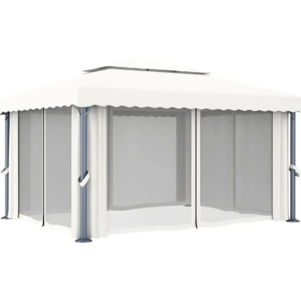 Telte & Lysthuse^Stilfuld pavillon med gardin 4x3 m - Aluminium | Farve: Creme | Størrelse: 4x3 m