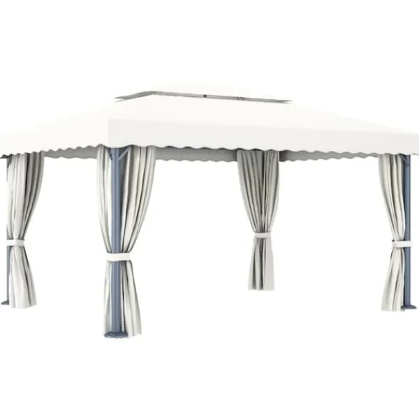 Telte & Lysthuse^Stilfuld pavillon med gardin 4x3 m - Aluminium | Farve: Creme | Størrelse: 4x3 m