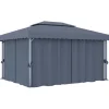 Telte & Lysthuse^Stilfuld pavillon med gardin - Udendørs festhus i aluminium | Farve: Antracitgrå | Størrelse: 4x3 m