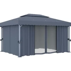 Telte & Lysthuse^Stilfuld pavillon med gardin - Udendørs festhus i aluminium | Farve: Antracitgrå | Størrelse: 4x3 m